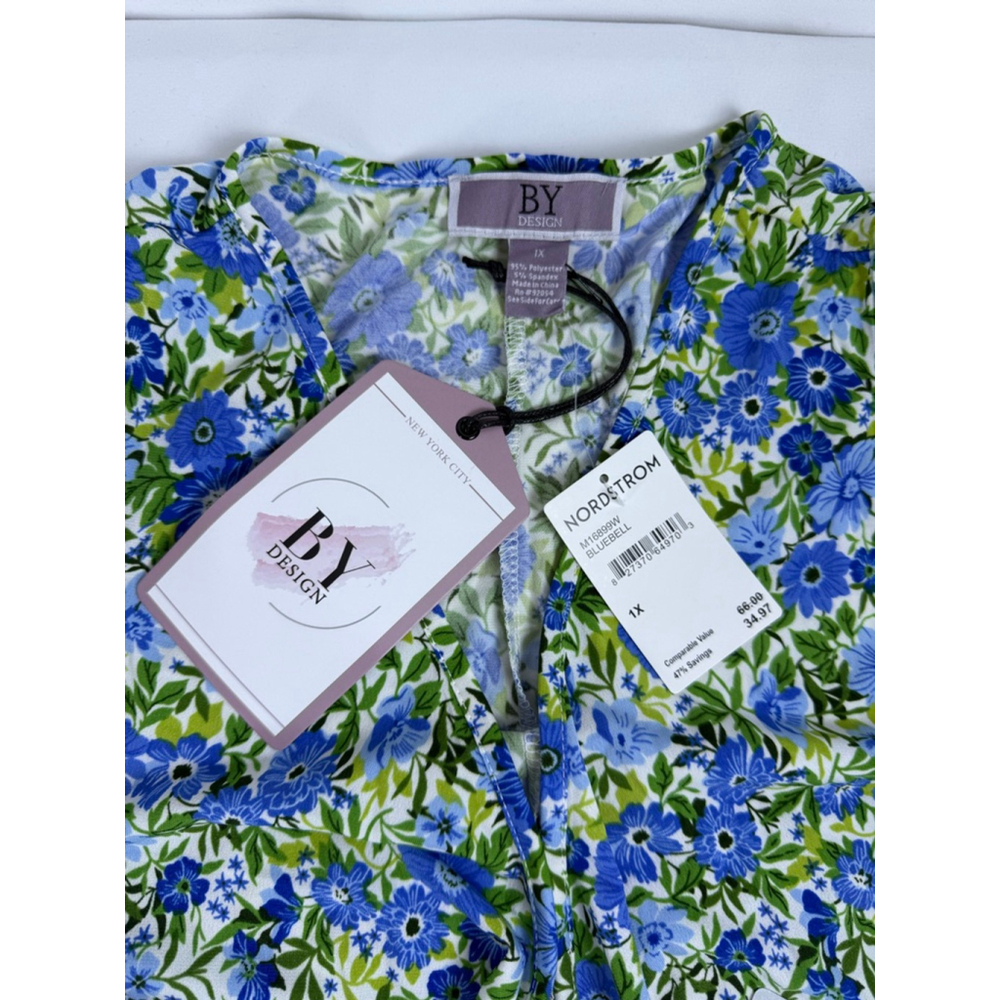 NWT Women's By Design Blue Green Floral Midi Wrap Dress Plus Size 1X - Picture 11 of 14